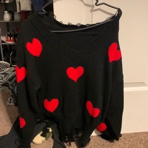 valentine’s day sweater, black with red hearts, medium